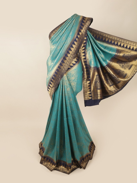 

Pothys Blue & Gold-Toned Woven Design Zari Art Silk Banarasi Saree