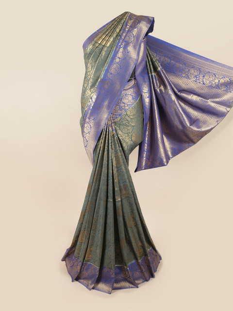

Pothys Grey & Blue Ethnic Motifs Zari Banarasi Art Silk Saree