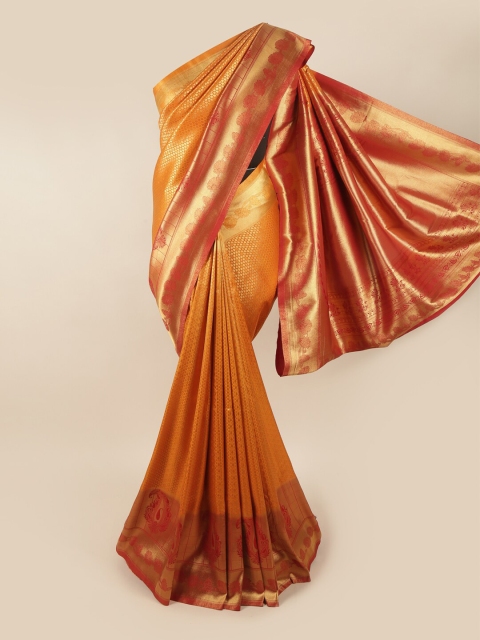 

Pothys Mustard & Red Woven Design Zari Art Silk Banarasi Saree