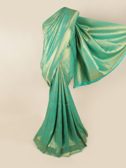 

Pothys Green & Gold-Toned Ethnic Motifs Zari Art Silk Banarasi Saree
