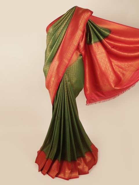 

Pothys Green & Red Ethnic Motifs Zari Art Silk Banarasi Saree