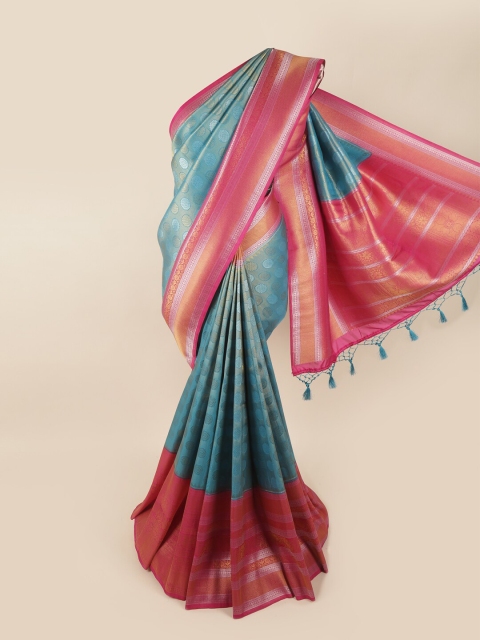 

Pothys Blue & Pink Ethnic Motifs Zari Art Silk Banarasi Saree