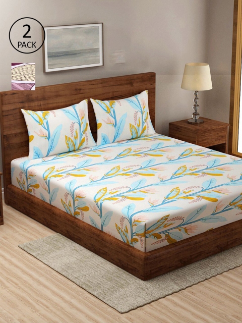 

KLOTTHE Set Of 2 - 210TC Double King Bedsheets With 4 Pillow Covers, White