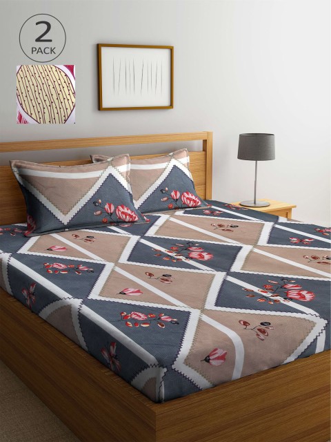 

KLOTTHE Multicoloured Printed 210 TC 2 King Bedsheet with 4 Pillow Covers, Multi