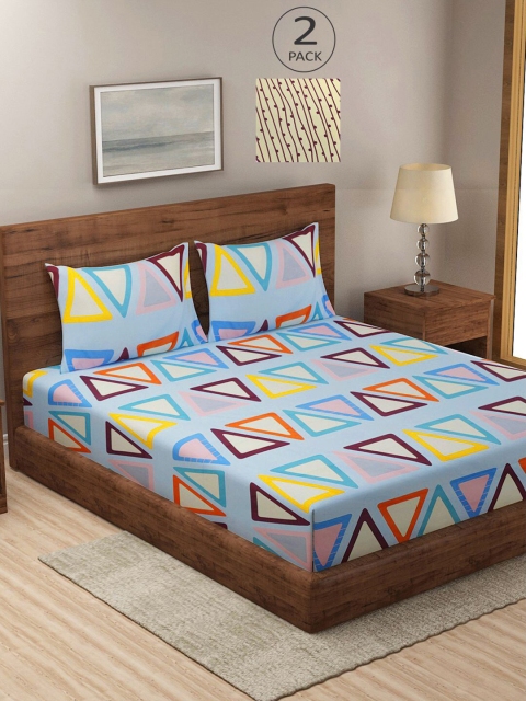 

KLOTTHE Blue & Green Geometric 210 TC 2 King Bedsheet with 4 Pillow Covers