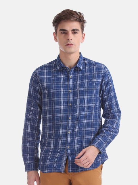 

Cherokee Men Blue Opaque Checked Casual Shirt