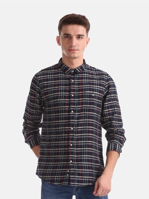 

Cherokee Men Blue Opaque Checked Casual Shirt