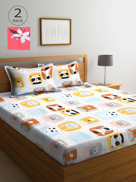 

KLOTTHE Red & White Cartoon Characters 210 TC 2 King Bedsheet with 4 Pillow Covers