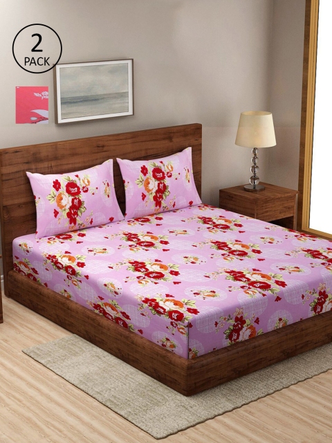 

KLOTTHE Lavender & Pink Floral 210 TC 2 King Bedsheet with 4 Pillow Covers