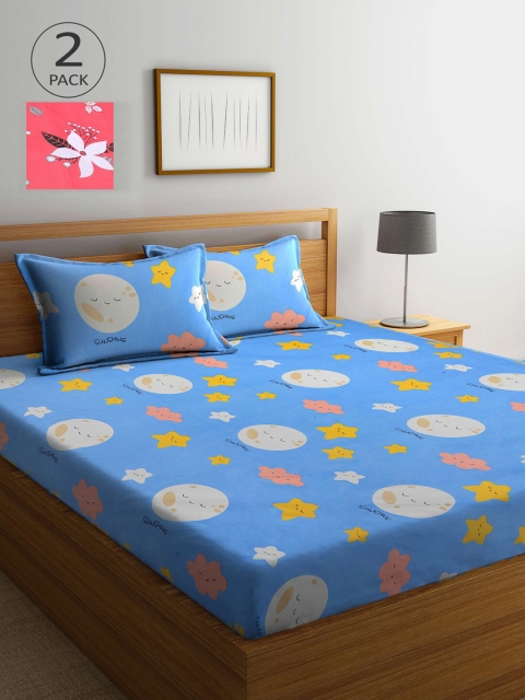 

KLOTTHE Red & Blue Cartoon Characters 210 TC 2 King Bedsheet with 4 Pillow Covers