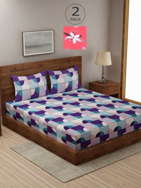 

KLOTTHE Pink & Blue Geometric 210 TC 2 King Bedsheet with 4 Pillow Covers