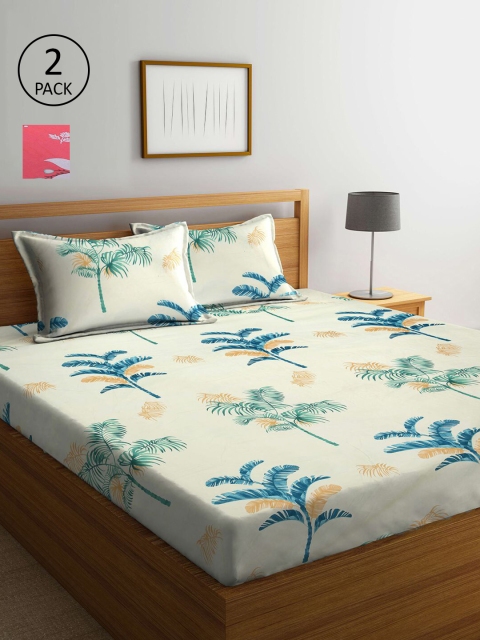 

KLOTTHE Green & Pink Floral 210 TC 2 King Bedsheet with 4 Pillow Covers