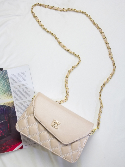 

Kazo Beige Textured PU Structured Sling Bag with Quilted