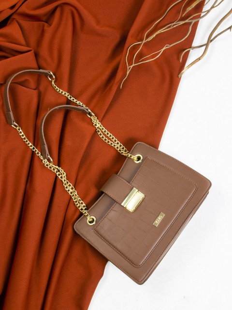 

Kazo Brown PU Structured Shoulder Bag with Quilted