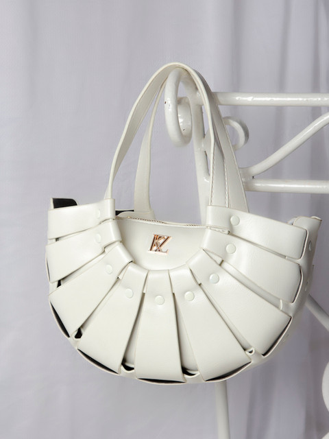 

Kazo White PU Half Moon Handheld Bag with Quilted
