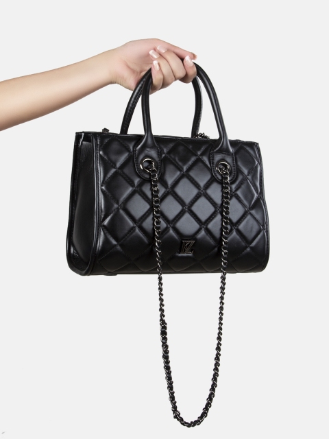 

Kazo Black PU Quilted Structured Handheld Bag