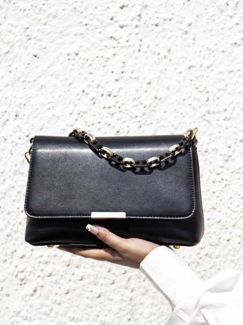 

Kazo Black PU Structured Shoulder Bag
