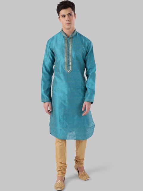 

Ethnix by Raymond Men Blue & shaded spruce Yoke Design Thread Work Pathani Kurta