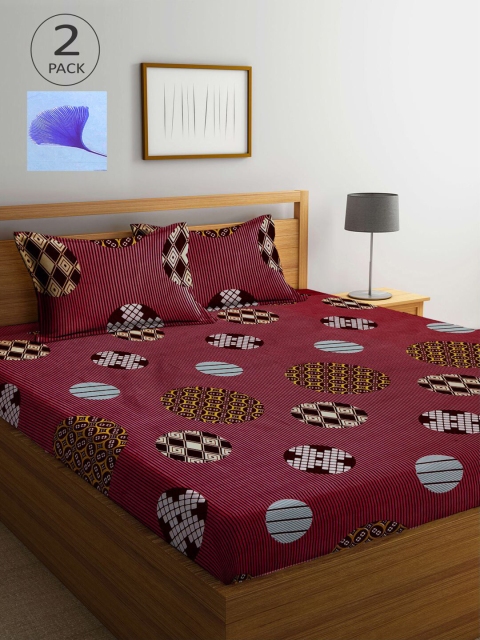

KLOTTHE Blue & Brown Geometric 210 TC 2 King Bedsheet with 4 Pillow Covers