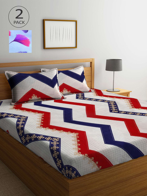 

KLOTTHE Off White & Blue Floral 210 TC 2 King Bedsheets with 4 Pillow Covers