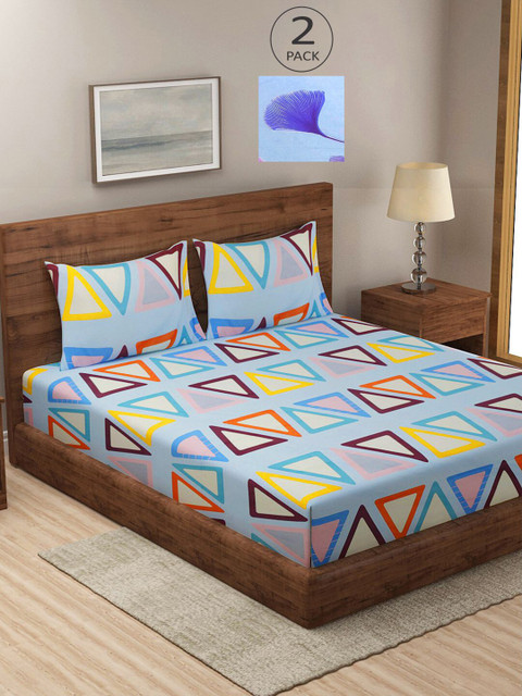 

KLOTTHE Blue & Purple 210 TC Set Of 2 King Bedsheet with 4 Pillow Covers