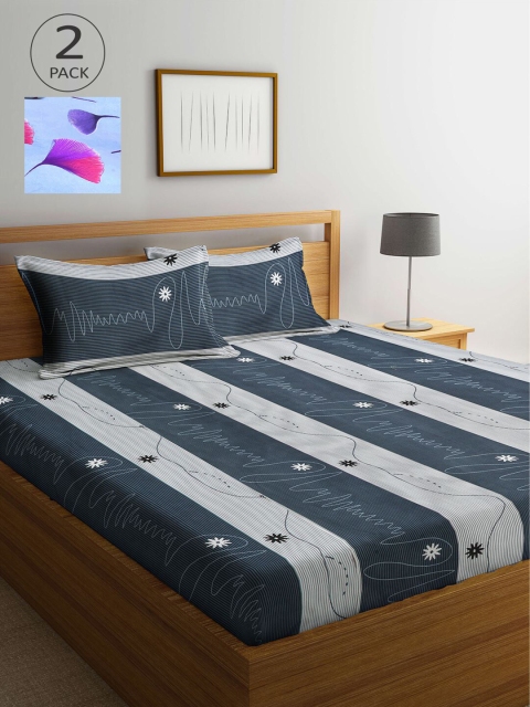 

KLOTTHE Multicoloured Striped 210 TC 2 King Bedsheet with 4 Pillow Covers, Multi