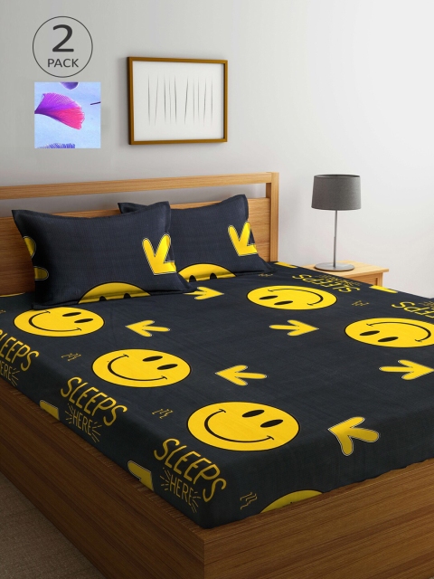 

KLOTTHE Black & Blue Cartoon Characters 210 TC 2 King Bedsheet with 4 Pillow Covers