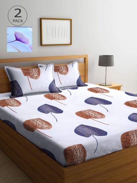 

KLOTTHE Blue & Purple Floral 210 TC 2 King Bedsheet with 4 Pillow Covers