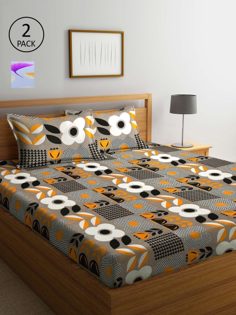 

KLOTTHE Set Of 2 - 210TC Double King Bedsheets With 4 Pillow Covers, Grey