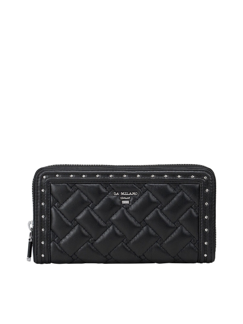 

Da Milano Women Black Textured Leather Zip Around Wallet