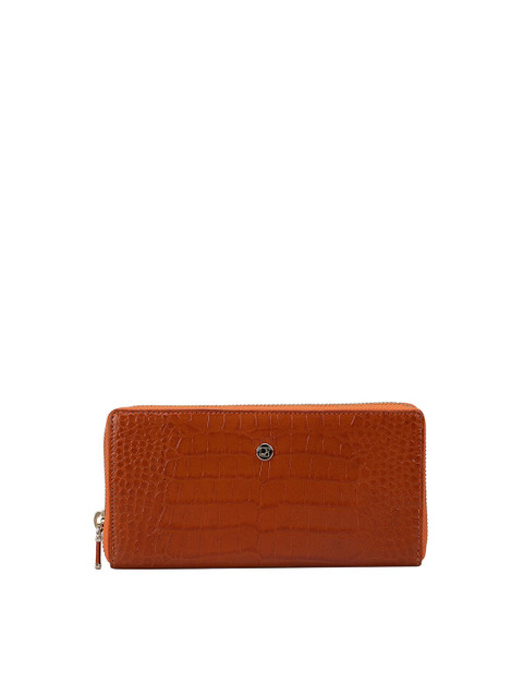 

Da Milano Women Orange Textured Leather Zip Around Wallet