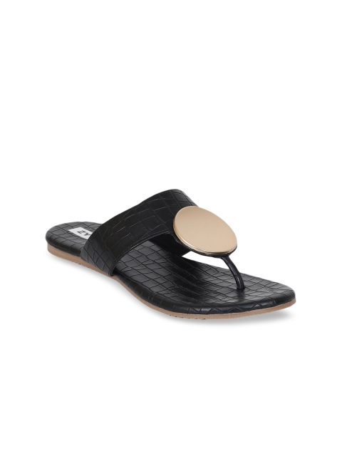 

Zyla Women Black Embellished T-Strap Flats