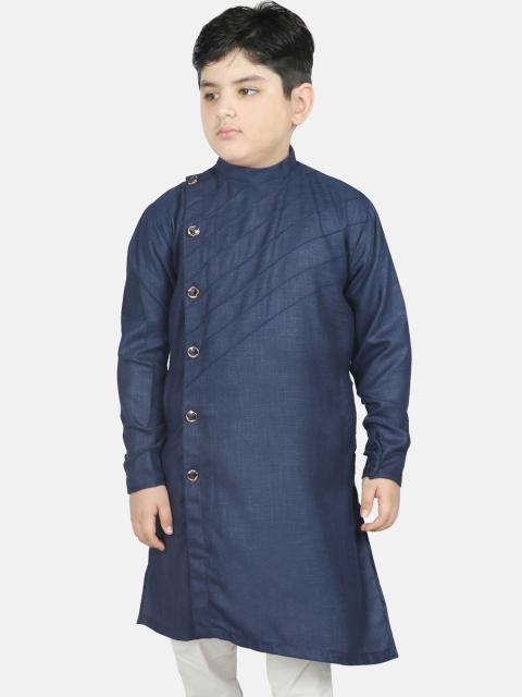 

SG YUVRAJ Boys Navy Blue Angrakha Kurta