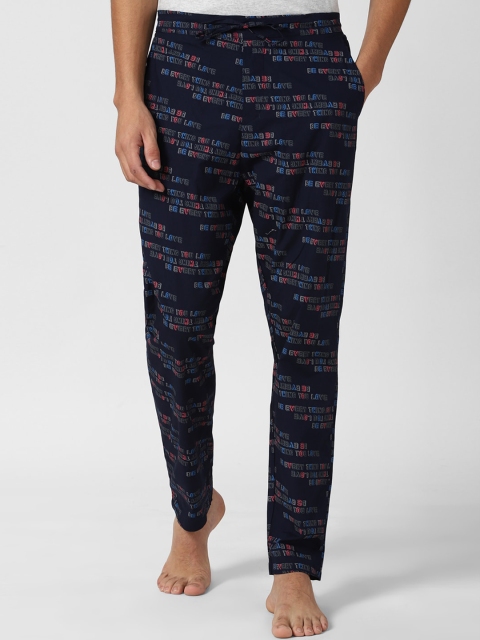 

Peter England Men Black & Blue Printed Pure Cotton Lounge Pants