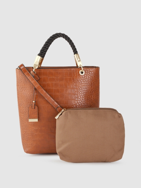 

Van Heusen Tan Croc Textured Structured Tote Bag