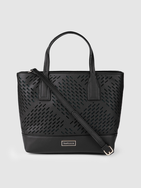 

Van Heusen Black PU Structured Handheld Bag with Cut Work