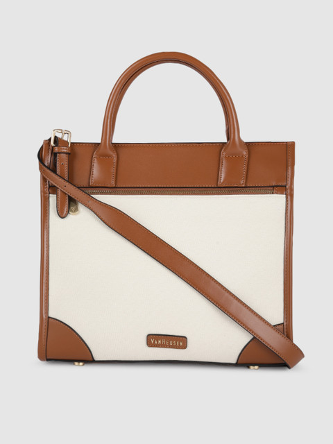 

Van Heusen Off White & Brown Solid Handheld Bag