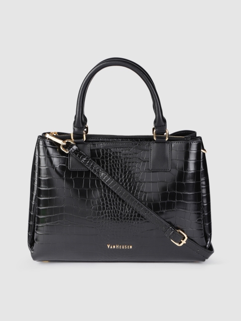 

Van Heusen Black Animal Textured PU Structured Handheld Bag