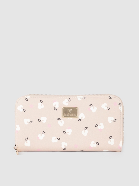 

Van Heusen Women Peach-Coloured & White Floral Print Zip Around Wallet