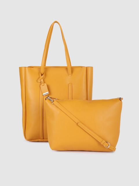 

Van Heusen Mustard Yellow Solid Structured Tote Bag & Sling Bag