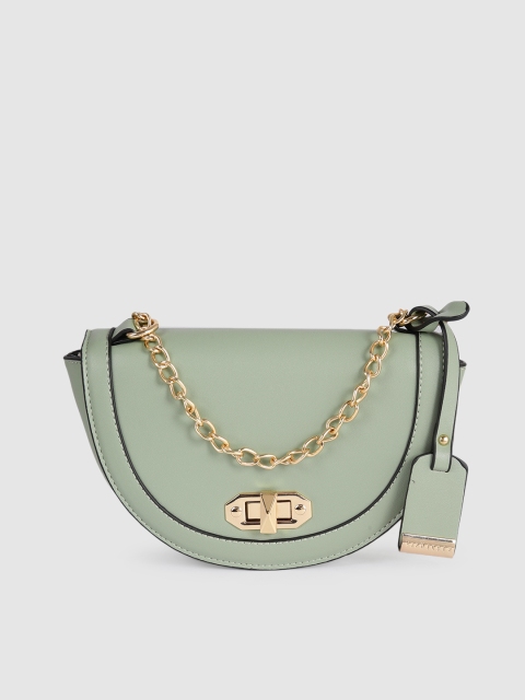 

Van Heusen Sea Green Solid PU Small Half Moon Sling Bag with Tasselled Detail