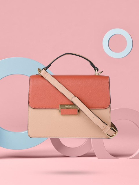 

Van Heusen Coral & Pink Colourblocked Structured Satchel