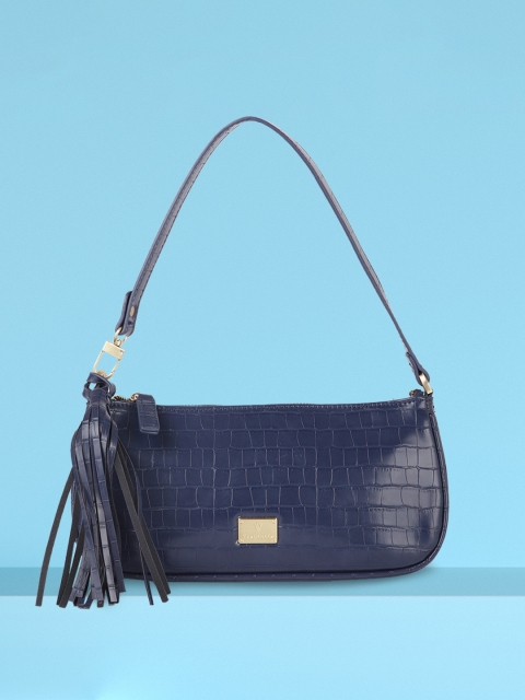 

Van Heusen Navy Blue Croc Textured Baguette Bag