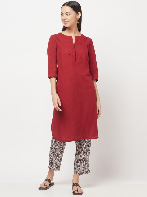 

Fabindia Women Maroon Thread Work Kurta