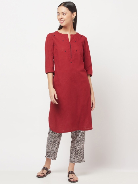 

Fabindia Women Maroon & Black Geometric Yoke Design Cotton Kurta