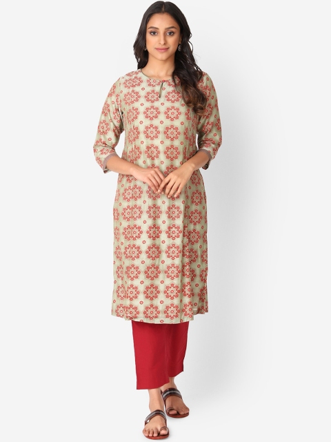 

Fabindia Women Red Ethnic Motifs Printed A-Line Kurta