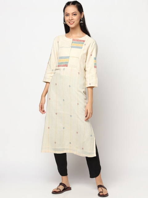 

Fabindia Women Beige Striped Kurta