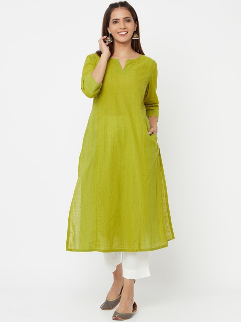 

Fabindia Women Fluorescent Green Cotton A-Line Kurta