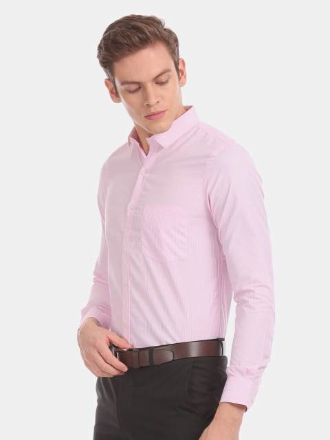 

Excalibur Men Pink Opaque Striped Formal Shirt