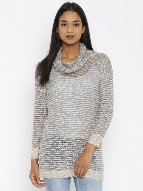 

U.S. Polo Assn. Women Beige & Navy Patterned Sweater